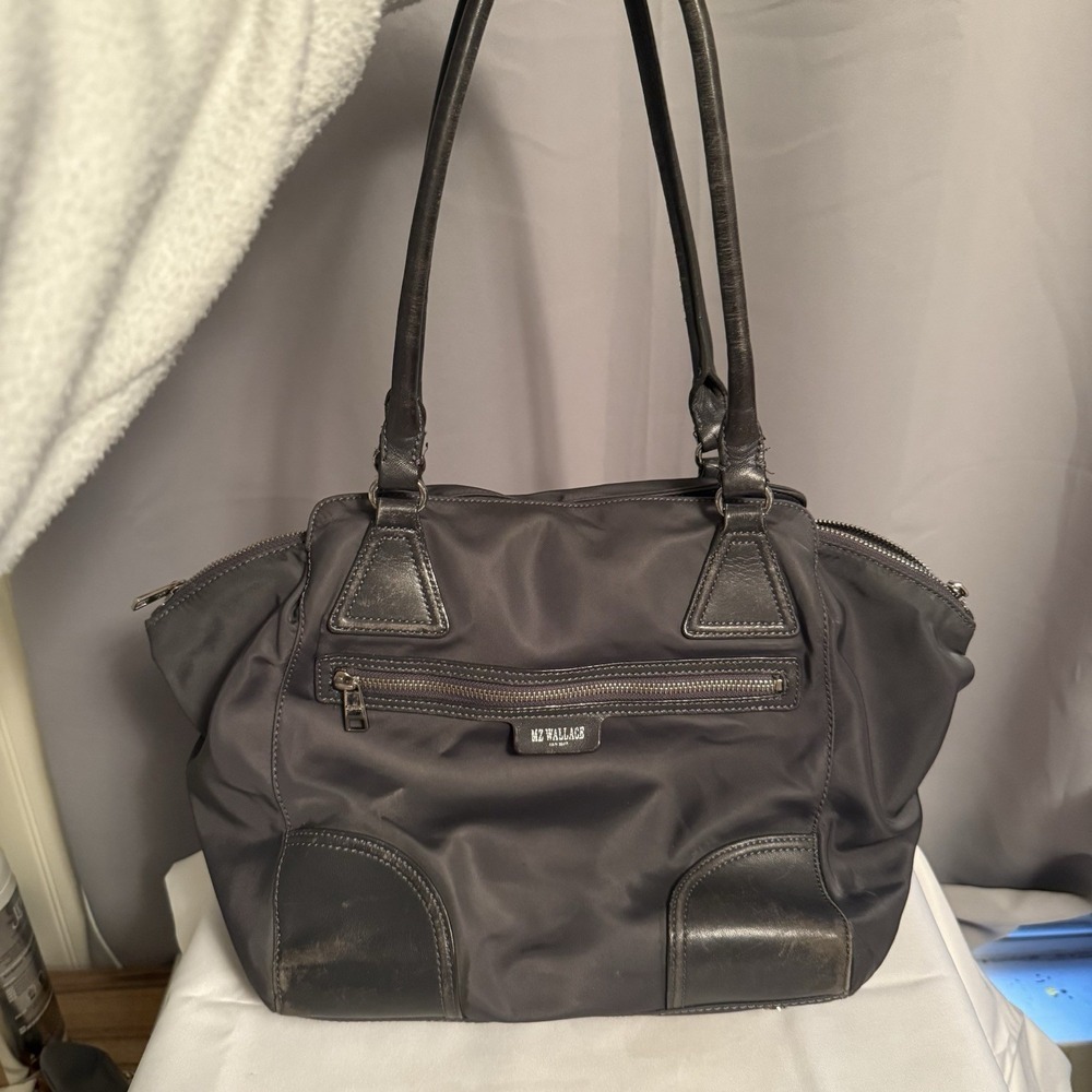 MZ WALLACE Markham Nylon Tote Bag + Pouch Diaper Bag Purse DARK GRAY
